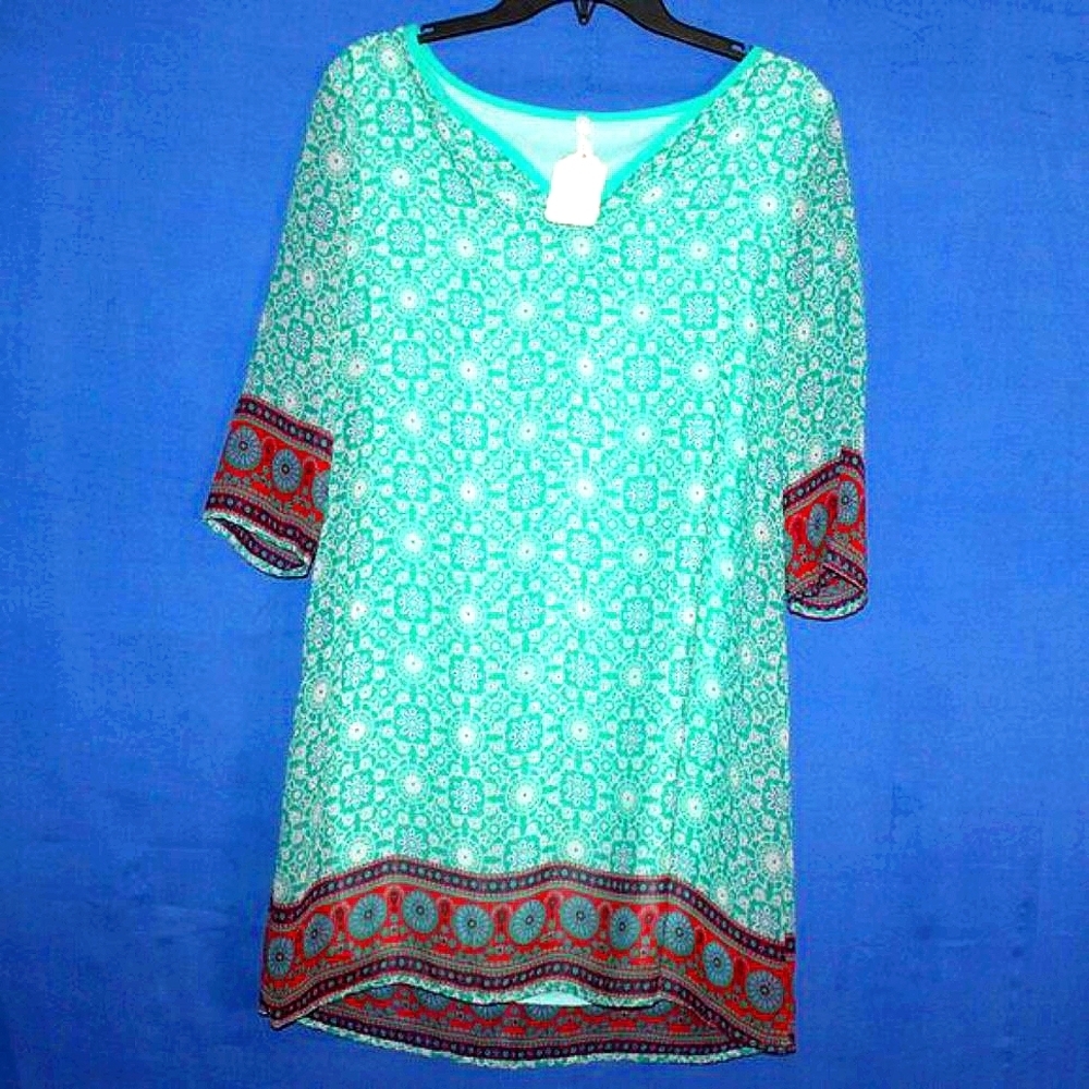 Yoyo 5 Boho Border Print Tunic Dress L